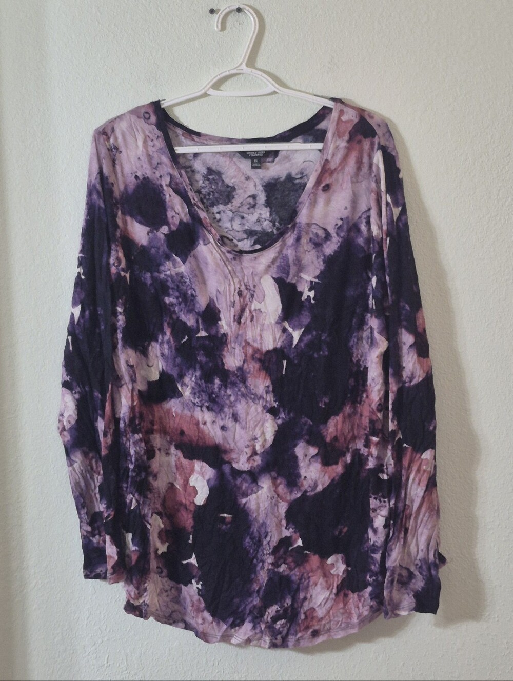 Simply Vera Vera Wang Purple Tie-Dye Long Sleeve Scoop Neck Top